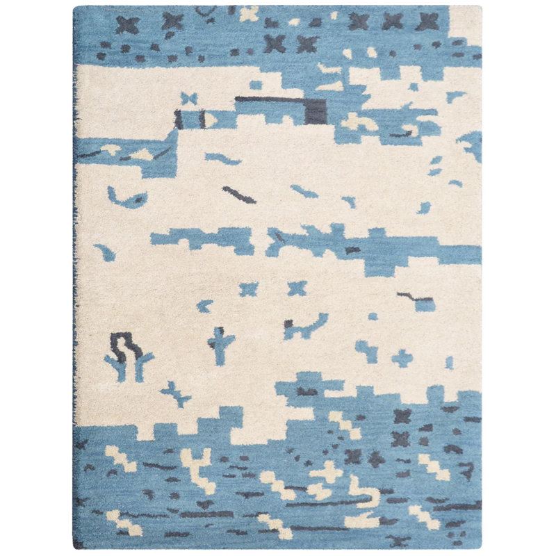 Aliviyah Hand Tufted Wool Eco-Friendly Area Rugs - 8'x 10', Rectangle, Beige Blue Color, Abstract Modern Design, High Pile Thick Handmade Anti Skid Area Rugs for Living Room, Bed Room