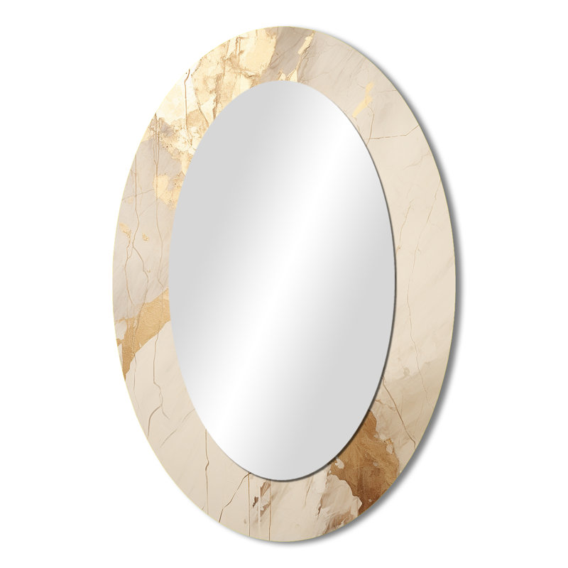 Beige And Gold Marble Lightning IV - Large Oval Wall Mirror On Metal, 36" x 24"