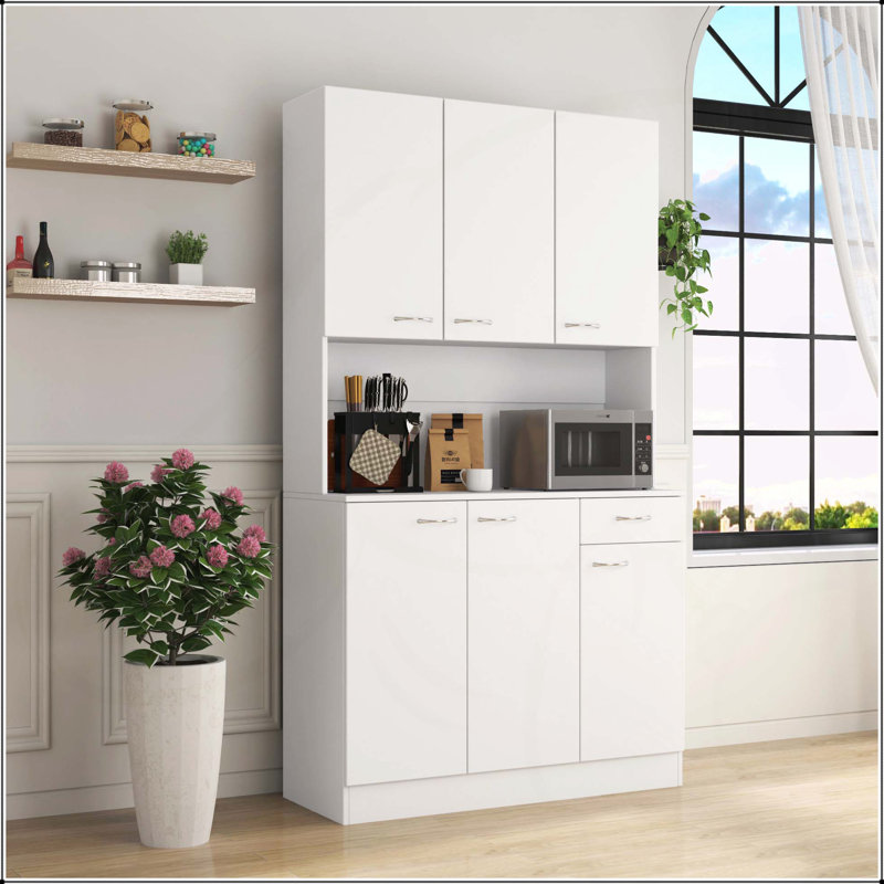 Armoire polyvalente à 6 portes et 1 tiroir avec tablettes ouvertes pour la chambre à coucher, Blanc