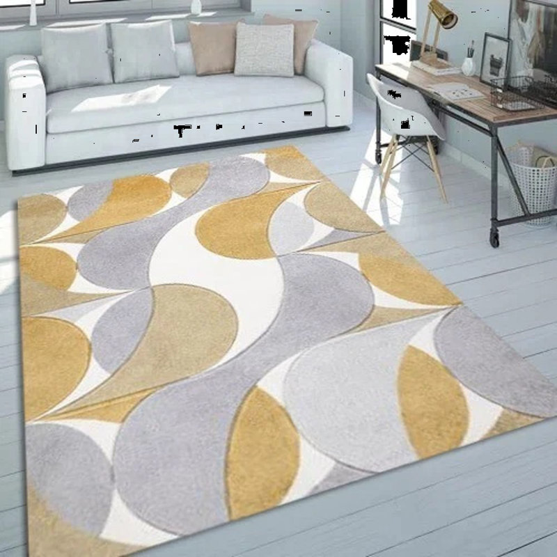 Rectangle Geometric and Ikat Flokati, Yellow, Rectangle 160 cm x 230 cm