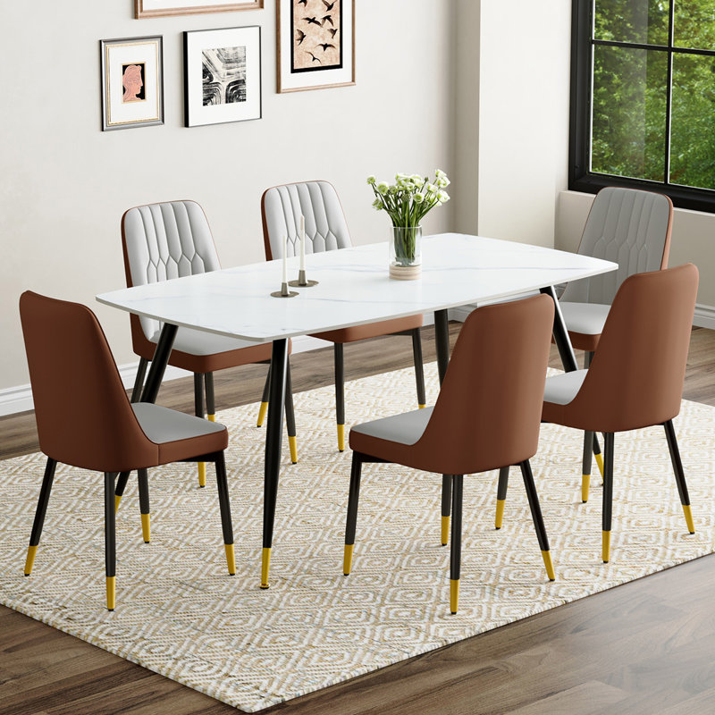 Ensemble repas en marbre, Noir, Gris clair / Brun, 7