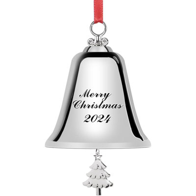 Ornements de cloche d'arbre de Noël, décorations de clochettes argentées d'intérieur, décorations d'arbre de Noël, ornement de cloche de Noël avec boîte-cadeau et ruban