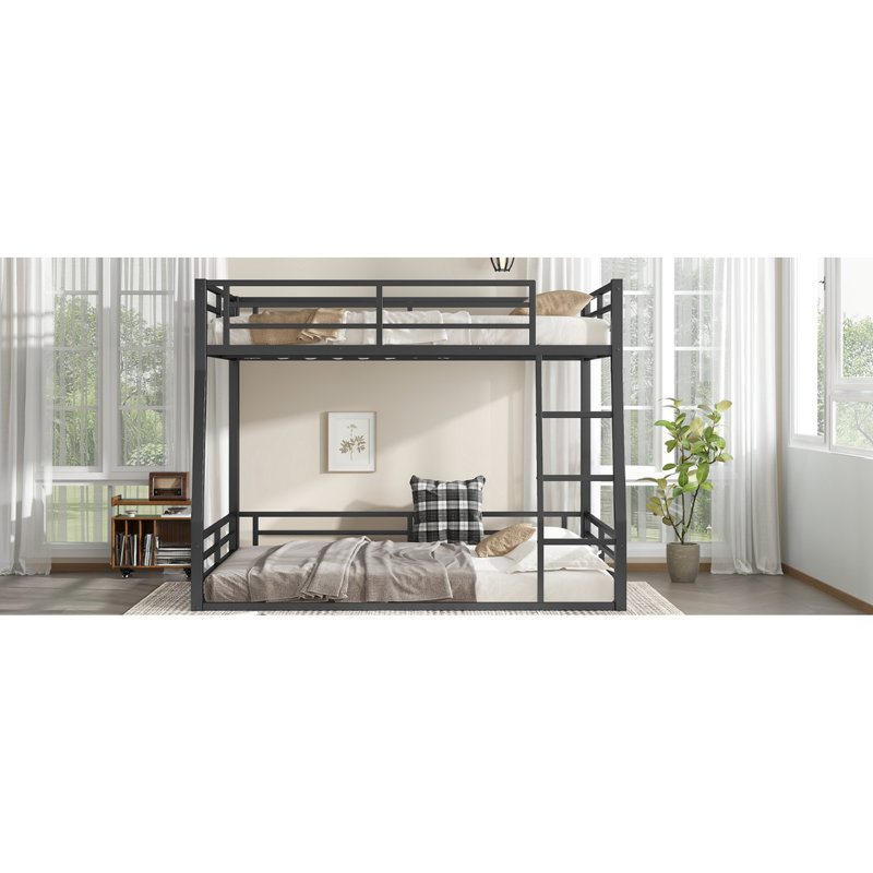 Lit superposé au-dessus de grand lit double en métal noir pour les adolescents et les adultes - espace, calme, cadre, sommeil facile à assembler, installation rapide