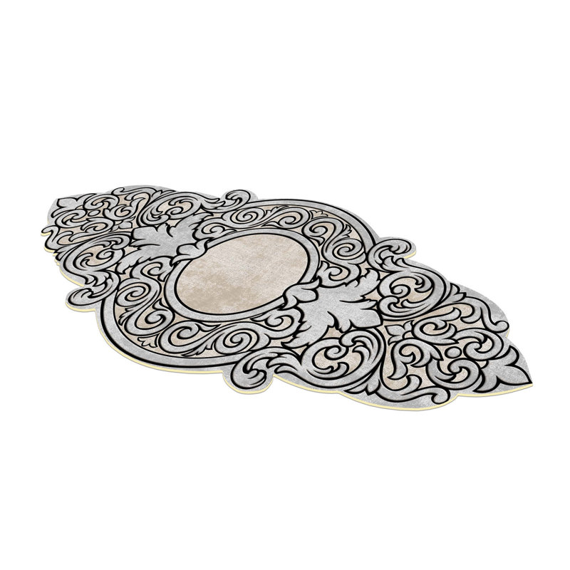 Tapis gris / beige en polyester tissé à la machine Novelty, Nouveauté 3 pi 11 po x 5 pi 11 po