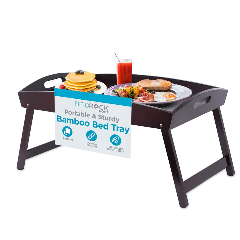 Plateau de service de petit-déjeuner pliable en bambou avec côtés courbés en bois - Finition noyer, Noyer