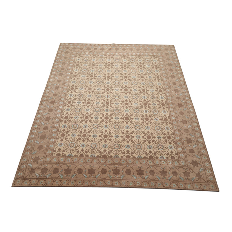 Tapis transitionnel en laine et en soie noué à la main 8 x 10 de couleur brun beige