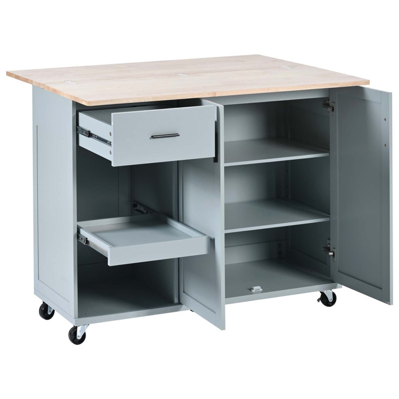 Kitchen Island with Foldable Counter Top, Kitchen Storage Cart with Slide-Out Shelf, Towel Rack and Drawer, Rolling Kitchen Cart on Wheels, for Kitchen, Living Room, Dining Room