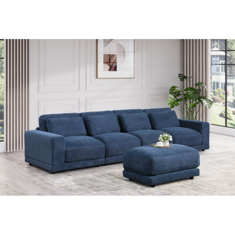 5 - Piece Upholstered Sectional, Blue Linen Blend