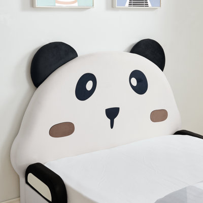 Adorable Panda-Shaped Kids Bed with Safety Padded Edges and Velvet Upholstery