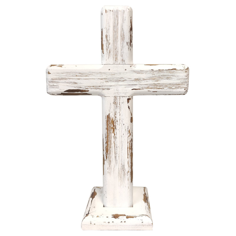 Alycee Decorative Distressed Wood Standing Cross, White
