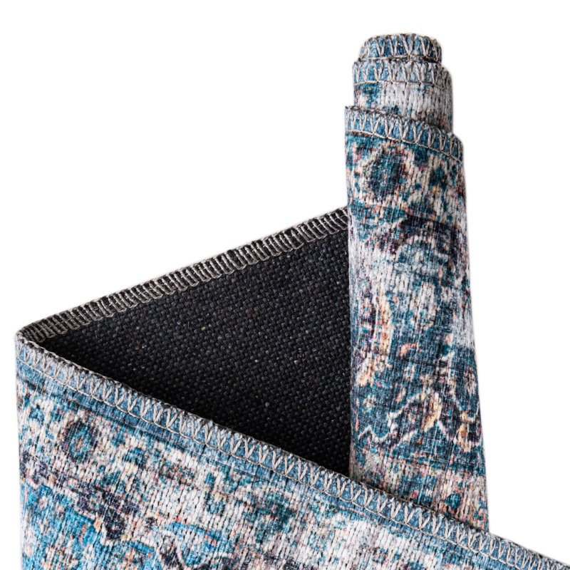 Tapis bleu / gris en chenille de style oriental Gutshall, Carré 7 pi 10 po