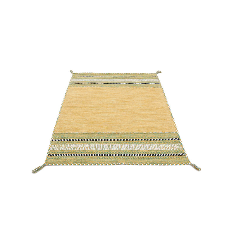 Azizi Striped Hand Woven Cotton Yellow Rug, Rectangle 200 x 290cm