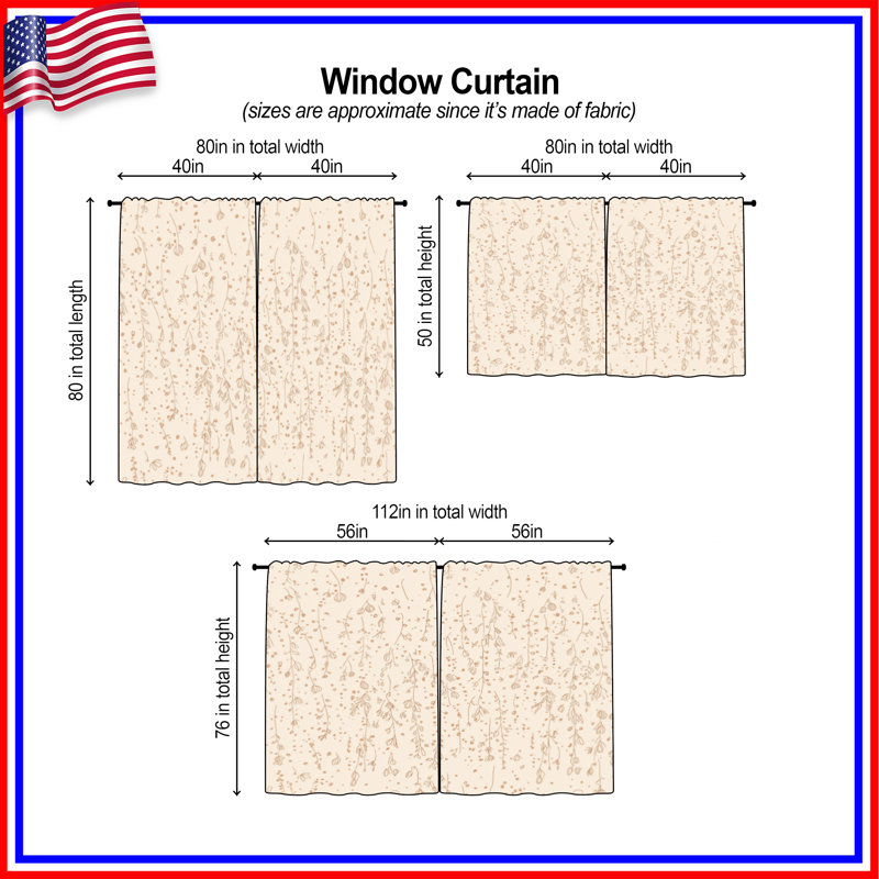 Floral Window Curtains Pattern Sheer & Room Darkening - 2 Panels, 56in x 76in - 2 panels, Room Darkening