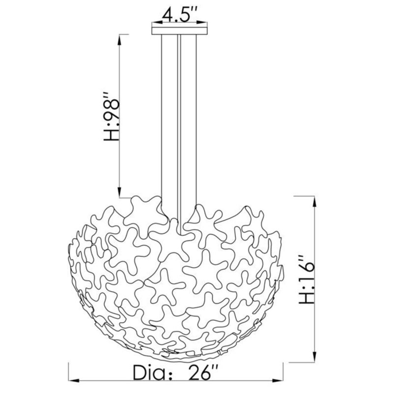 Lustre unique en verre Dahlia, 27” Width x 25” Height, Opaline, Chrome