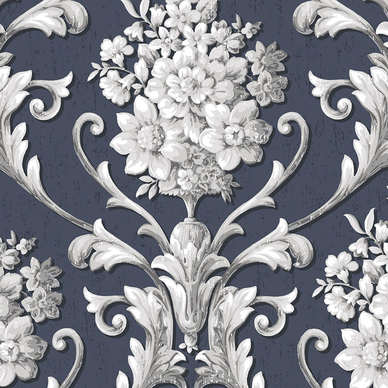 Rouleau de papier peint L 32,7 pi x l 20,5 po Jackye, Bleu marine / argent métallique