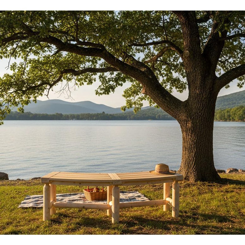 Banc d'extérieur en bois massif sans dossier - Siège circulaire de style rustique pour patio, jardin et terrasse