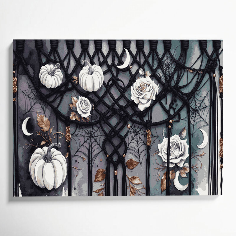 Halloween Boho Halloween macrame Purple Canvas Wall Art, 12" H x 18" W