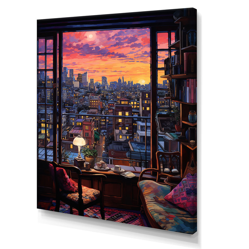 «Night In Tokyo Window View I - Japon», art mural, H 40 po x l 30 po x P 1,5 po, Toile tendue
