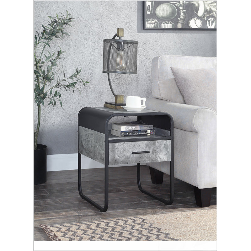 Raziela Concrete  &  Finish End Table with Drawer