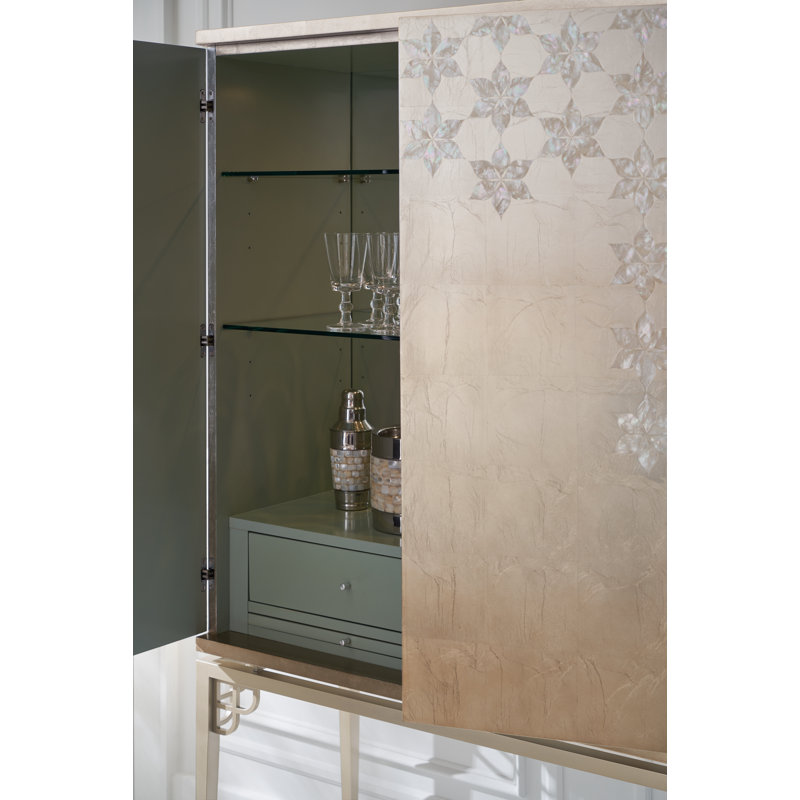 Oleander Tall Brown and White Bar Cabinet with Metal Base