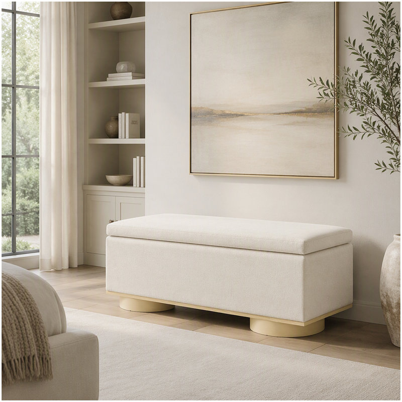 Banquette de rangement moderne 50 po avec repose-pieds en avoine et banc pour le salon de la chambre à coucher