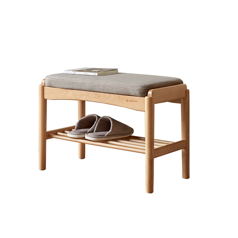 Natural Solid Wood Shoe Bench, Gray