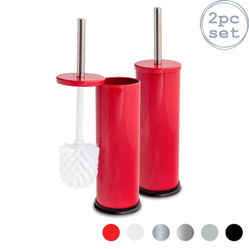 Harbour Housewares Round Toilet Brushes with Holder, Red