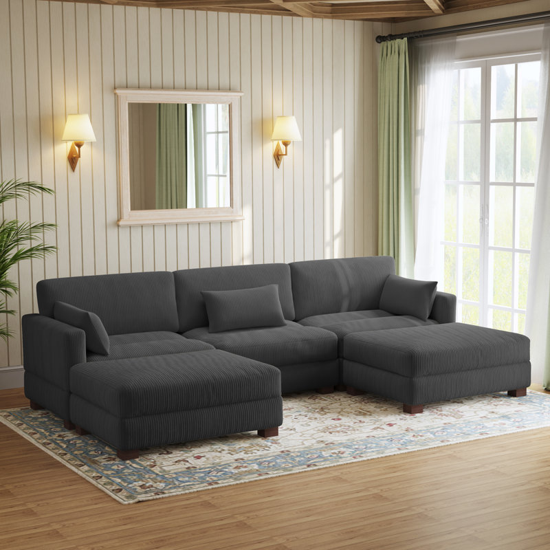 Canapé modulaire en velours côtelé Maelina , H 30,7 po x l 123,6 po x P 68,1 po, Velours côtelé gris