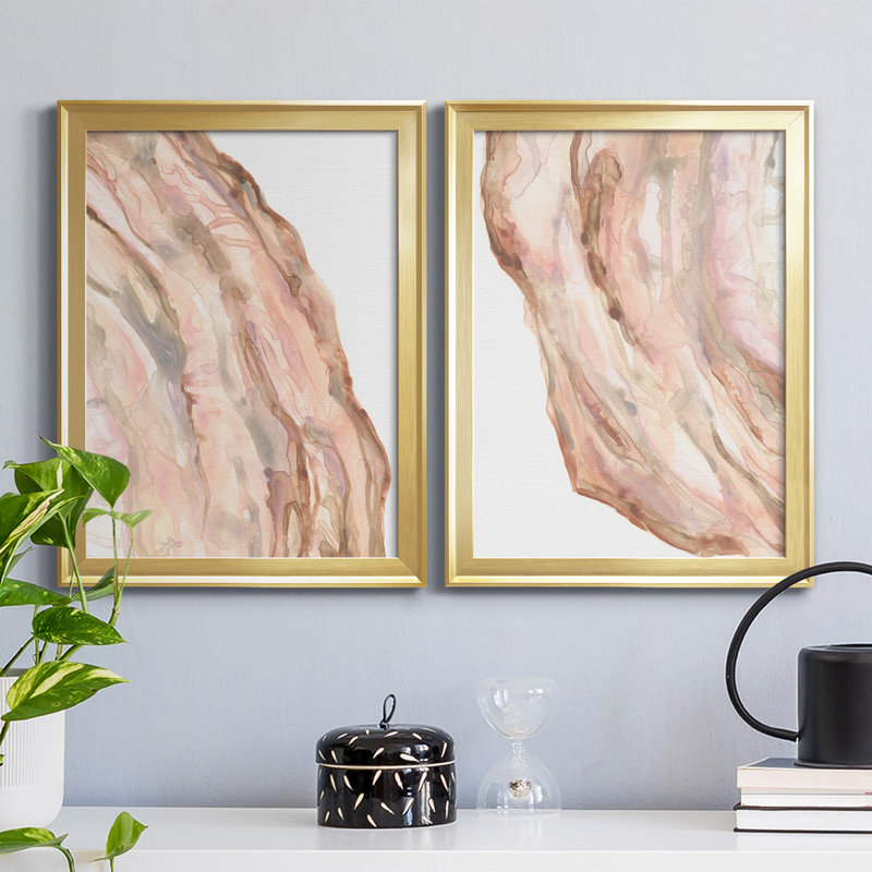 Rose Quartz I - ensemble de 2 peintures sur toile encadrées, H 36,5 po x l 53 po x P 1 po, Or