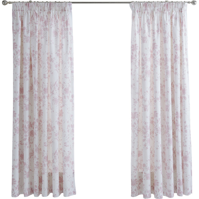 Izetta Semi Sheer Curtain Pair, 168 W x 183 D cm, Pink