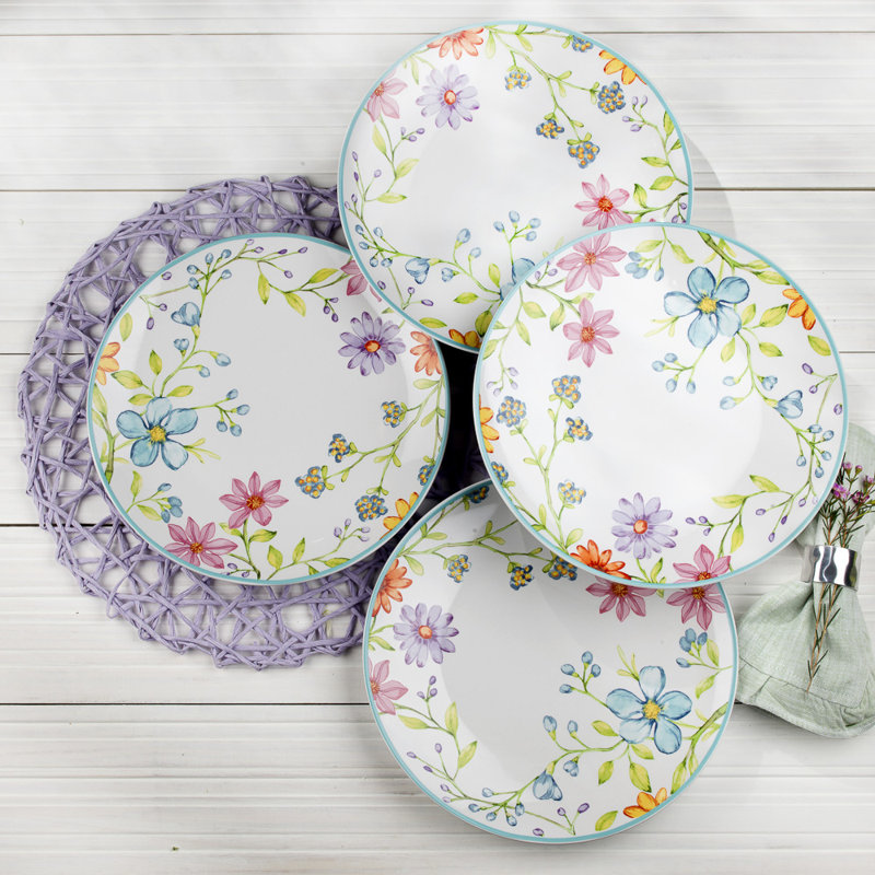 Charlotte Pastel Floral Ceramic Dinnerware Set, Service for 4