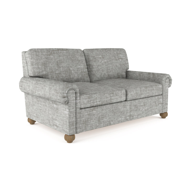 Causeuse Leroy, Patiné, Velours écrasé rayé argent, H 36 po x l 72 po x P 43 po