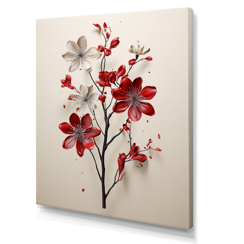 Mahalingam Red Beige Minimalism Essence Of Red Flower - Minimalism Canvas Print Wall Art, Wrapped Canvas