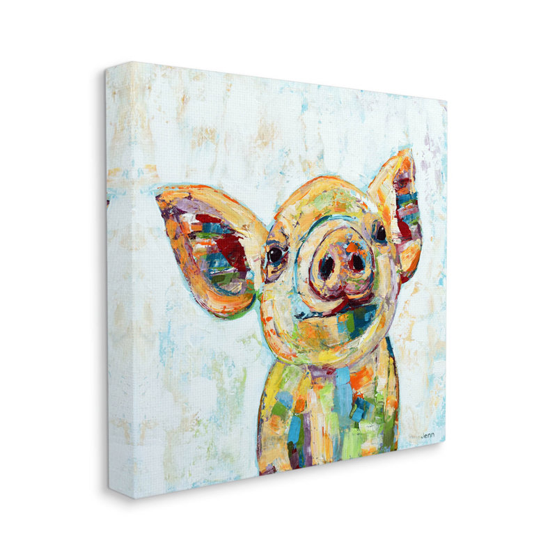 "Happy Farm Pig", art mural moderne par Jen Seeley, H 30 po x l 30 po x P 1,5 po
