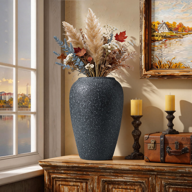 Handmade Ceramic Table Vase, Granular Texture & Matte Finish Ceramic Vase with Mottled Glaze, Simple Natural Texture & Minimalist Style Decor Piece
