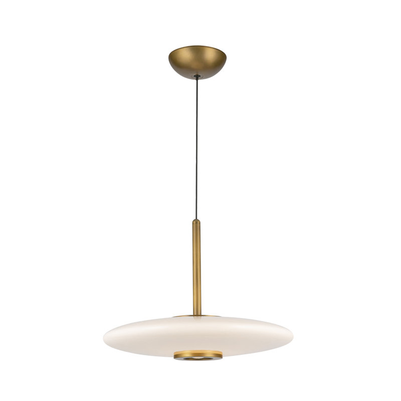 Harden 17-In Glass LED Pendant, Vintage Brass, Glossy Opal