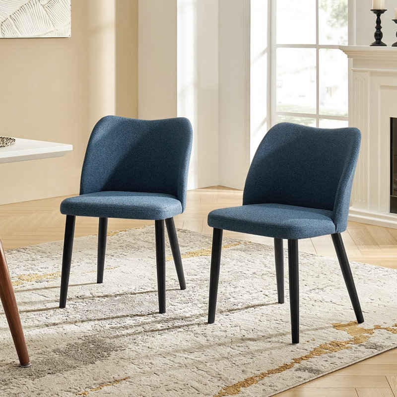 Ensemble de 2 chaises de salle à manger rembourrées modernes avec pieds en bois - Chaises élégantes et confortables pour la salle à manger, la cuisine ou le bureau bleu marine