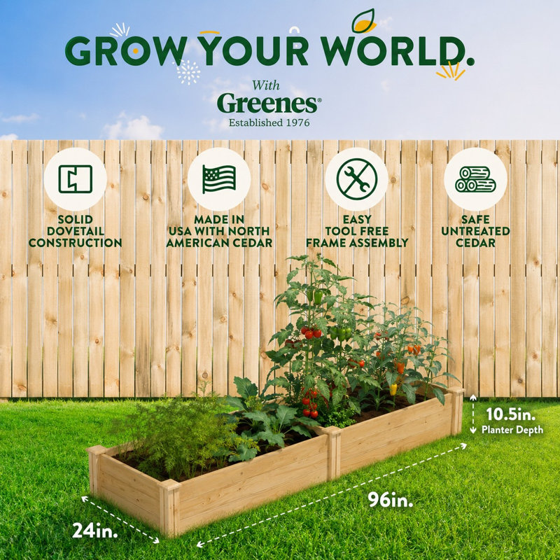 Katsuyoshi Wood Raised Garden Bed, 10.5" H x 96" W x 24" D, Cedar