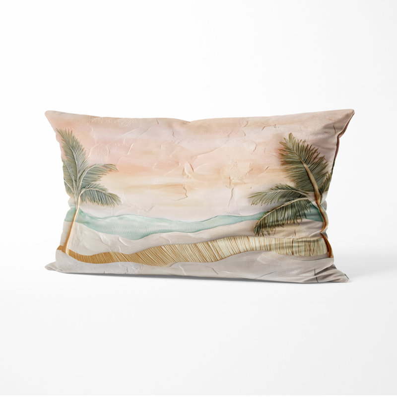 Coussin Palms Leaves Collage Horizon At The Beach, H 12 po x l 20 po