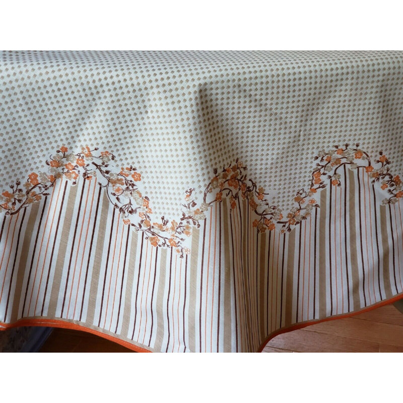 Printed Round Tablecloth 6pcs napkin square set, Orange