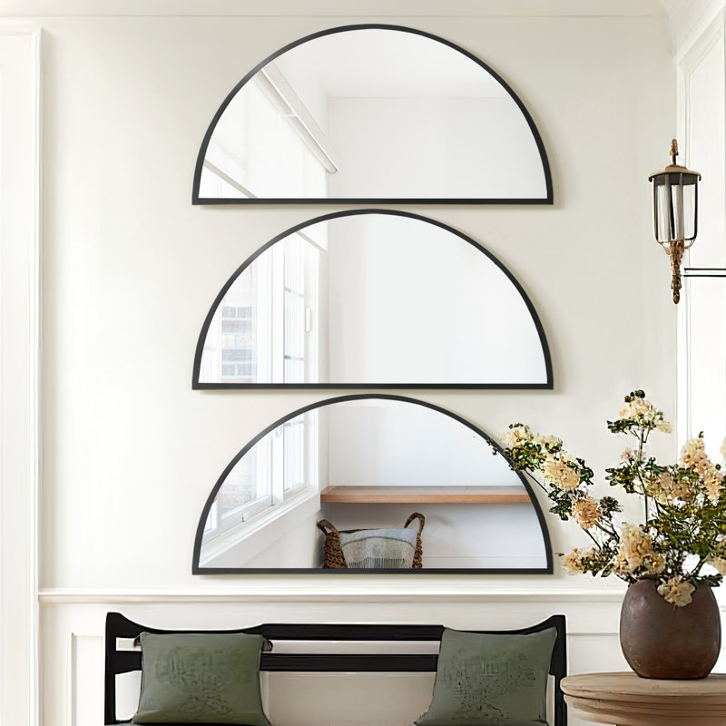 Half Circle Metal Flat Wall Mirror (Set of 3), 40" x 20", Gold