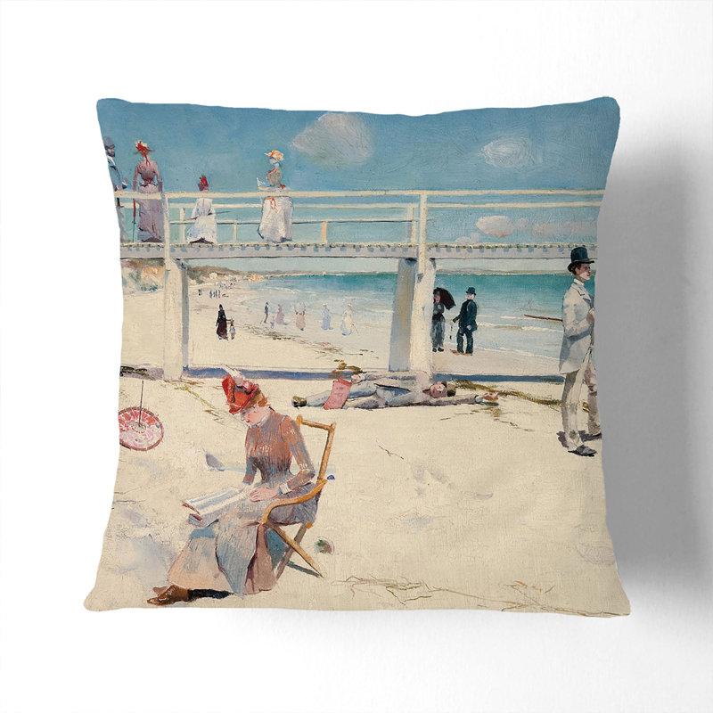 A Holiday At Mentone Square Throw Cushion, White, 40cm H x 40cm W x 15cm D
