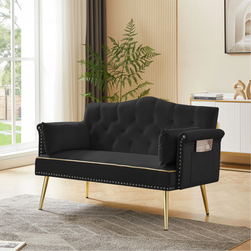 Black Velvet Loveseat Sofa