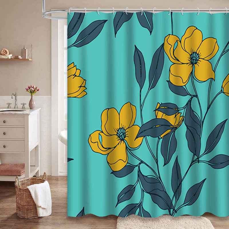 Rideau de douche imperméable à motif floral avec 12 crochets, L 72 po x l 72 po