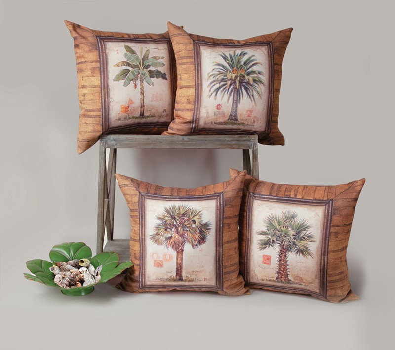 Coussin Climaweave brun Palm Trees 18 x 18 pouces pour intérieur/extérieur, fabriqué par Manual Woodworkers & Weavers.