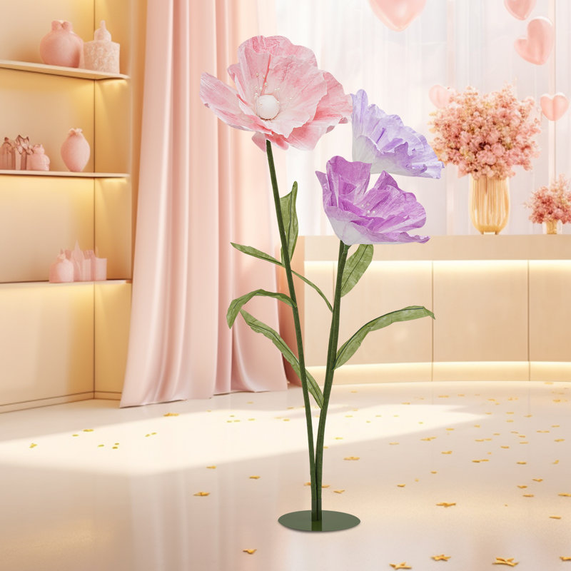 Fleurs artificielles géantes avec tiges et base, Mauve