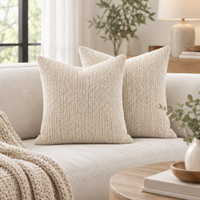 Lot de 2 housses de coussin texturées de luxe Brick, 50 x 50 cm, beige