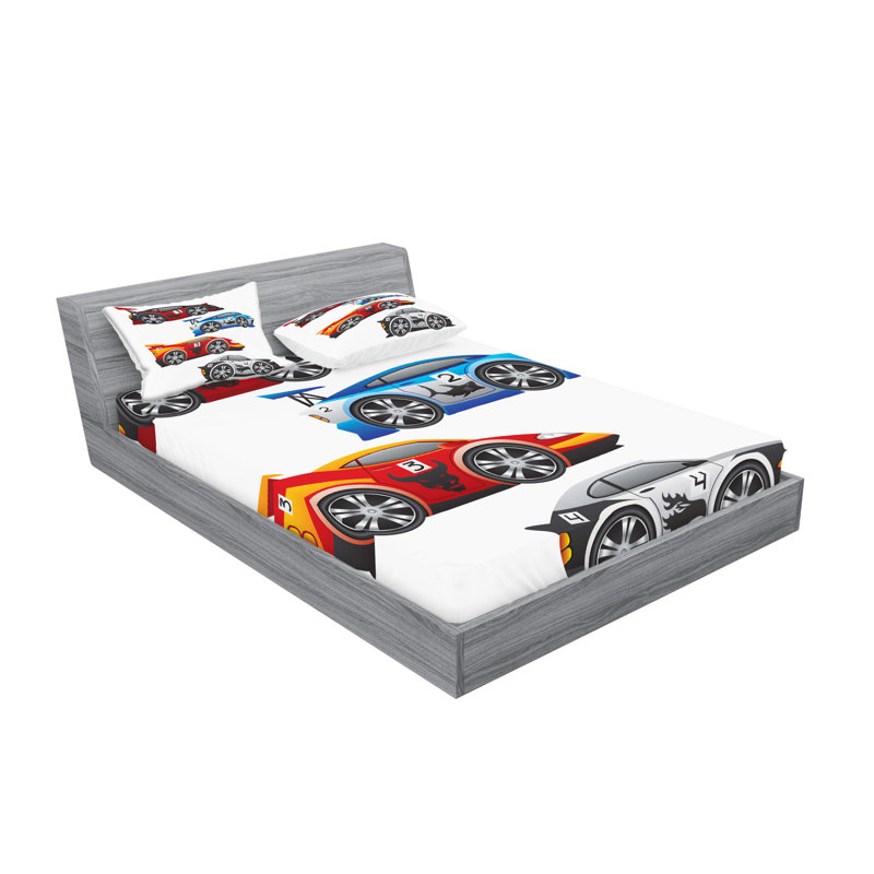 Multicolore drap-housse et coussin décoratif Ambesonne Cars, Ensemble de draps pour grand lit + 5 pièces suppl