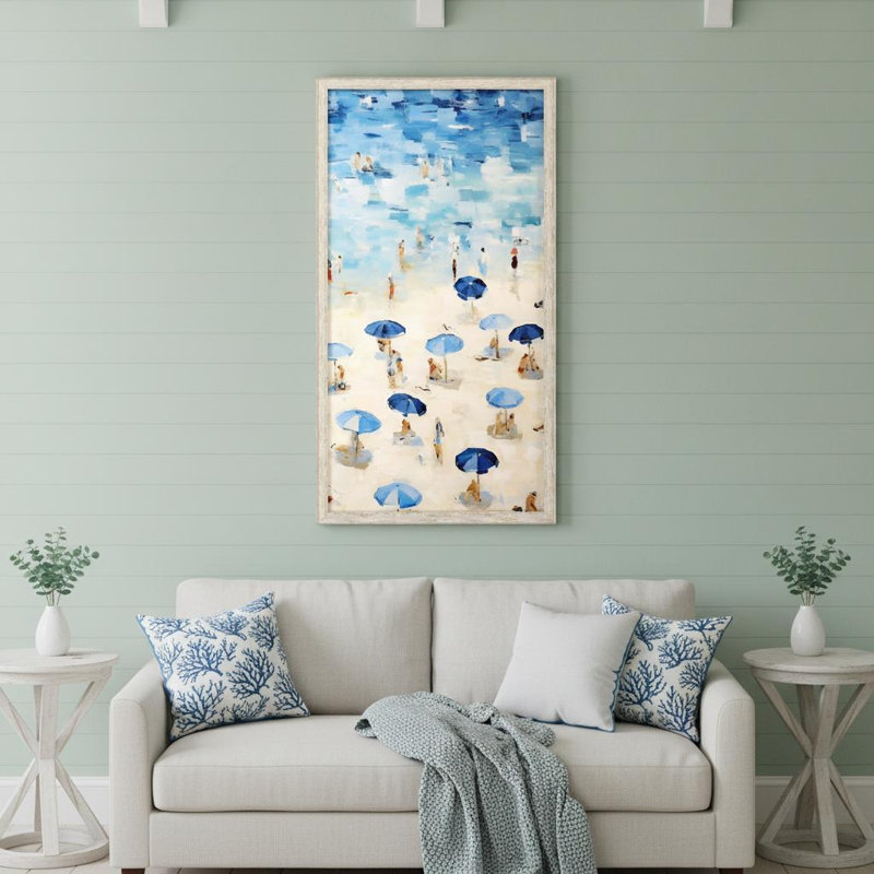 Aerial Beach View White Framed Wall Art
