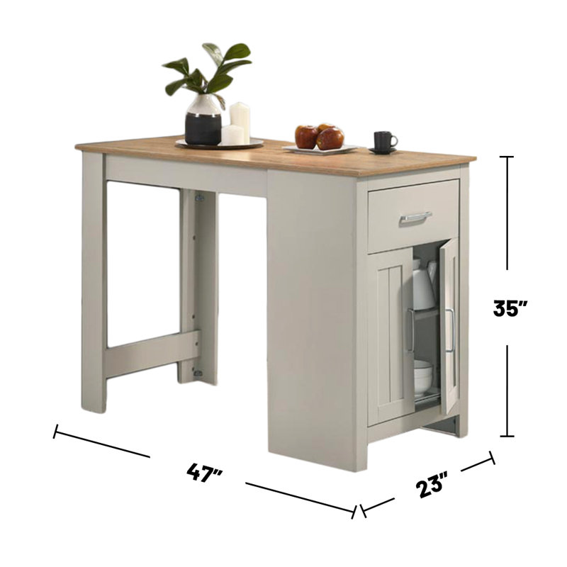 3 Piece Counter Height Dining Set With Storage In Light Gray And Oak